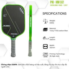 (Xả kho) Vợt Pickleball HM 001 LUXURY Chính Hãng - Cacbon T700, Thiết Kế Khoa Học, 230g, Mặt Vợt Ma Sát, Hỗ Trợ Hiệu Suất Tối Đa