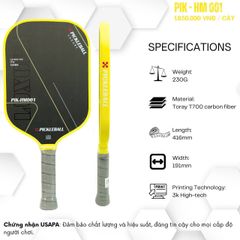 (Xả kho) Vợt Pickleball HM 001 LUXURY Chính Hãng - Cacbon T700, Thiết Kế Khoa Học, 230g, Mặt Vợt Ma Sát, Hỗ Trợ Hiệu Suất Tối Đa