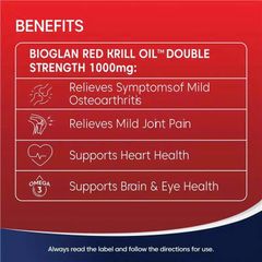 Viên uống Omega 3 Bioglan Red Krill Oil Double Strength 1000mg - Hỗ trợ tim mạch, cải thiện trí nhớ và sức khỏe não bộ