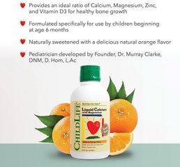 Bổ sung Canxi và Magie Childlife Liquid 473ml Hương Cam - Giúp Phát Triển Xương và Đường Hô Hấp Cho Trẻ Em