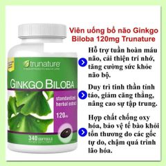(Fullbox) Viên uống bổ não Ginkgo Biloba 120mg Trunature - bổ sung trí nhớ, giúp tâm trạng và sức khỏe não bộ cho mọi lứa tuổi