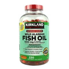 Dầu Cá Kirkland Wild Alaskan Fish Oil 1400mg - Hỗ Trợ Sức Khỏe Tim Mạch và Não Bộ, Hộp 230 Viên Omega-3 Tự Nhiên