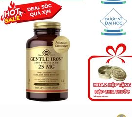 Viên uống bổ sung sắt hữu cơ Gentle Iron® Vegetable Capsules L/90V SOLGAR - Tăng cường sức khỏe & hỗ trợ tạo máu cho phụ nữ mang thai.