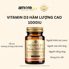 Vitamin D3 Solgar 1000IU - Hỗ Trợ Chắc Khỏe Xương và Răng, Lọ 90 Viên Bổ Sung Vitamin D3 Cao, Chất Lượng Mỹ