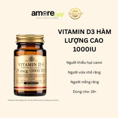Vitamin D3 Solgar 1000IU - Hỗ Trợ Chắc Khỏe Xương và Răng, Lọ 90 Viên Bổ Sung Vitamin D3 Cao, Chất Lượng Mỹ
