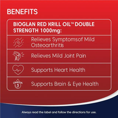 Bioglan Red Krill Oil Double Strength 1000mg - Hỗ Trợ Khớp, Tim & Não - 60 Viên Dầu Nhuyễn Thể Từ Úc