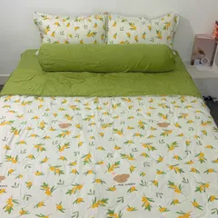 Bộ Chăn Ga Cotton Microfiber Cao Cấp - 5 Món Bọc Nệm 20cm Êm Ái, Thoáng Khí, Đèn Sinh Học An Toàn cho Giấc Ngủ Hoàn Hảo