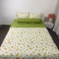 Bộ Chăn Ga Cotton Microfiber Cao Cấp - 5 Món Bọc Nệm 20cm Êm Ái, Thoáng Khí, Đèn Sinh Học An Toàn cho Giấc Ngủ Hoàn Hảo