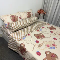 Bộ Chăn Ga Cotton Microfiber Mềm êm 5 Món Bọc Nệm Cao 20cm - Giấc Ngủ Tuyệt Vời, Thoáng Khí, An Toàn cho Da Nhạy Cảm