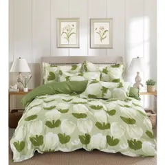 Bộ Chăn Ga Microfiber Cao Cấp 05 Món - 160x200/180x200cm, êm ái, thoáng khí, bọc nệm cho giấc ngủ hoàn hảo