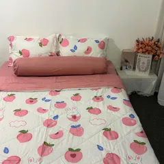 Bộ Chăn Ga Cotton Microfiber Cao Cấp 5 Món - Gối & Chăn Chần Bông êm ái, Bọc Nệm 20cm, Kháng Khuẩn, Thoáng Khí, Phù Hợp Mọi Mùa