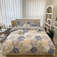 Bộ Chăn Ga Cotton Microfiber 5 Món Bọc Nệm Cao 20cm - Giấc Ngủ Êm Ái và Thoáng Khí, Hoa Văn Sáng Tươi
