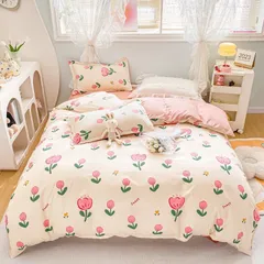 Bộ Chăn Ga Cotton Microfiber 5 Món - Bọc Nệm Cao 20cm, Êm Ái, Thoáng Khí, An Toàn Cho Giấc Ngủ Hoàn Hảo