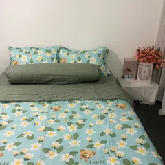 Bộ Chăn Ga Microfiber Cao Cấp 5 Món - Ảnh Thực Tế, Êm Dịu - Ga Bọc Nệm 20cm, Vỏ Gối, Chăn Chần Bông Thoáng Khí