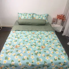 Bộ Chăn Ga Microfiber Cao Cấp 5 Món - Ảnh Thực Tế, Êm Dịu - Ga Bọc Nệm 20cm, Vỏ Gối, Chăn Chần Bông Thoáng Khí