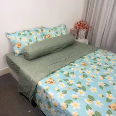 Bộ Chăn Ga Microfiber Cao Cấp 5 Món - Ảnh Thực Tế, Êm Dịu - Ga Bọc Nệm 20cm, Vỏ Gối, Chăn Chần Bông Thoáng Khí