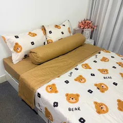 Bộ Chăn Ga Microfiber Cao Cấp 5 Món - Bọc Nệm 20cm, Vỏ Gối và Chăn Chần Bông Êm Ái, Giấc Ngủ Tuyệt Vời Mỗi Đêm