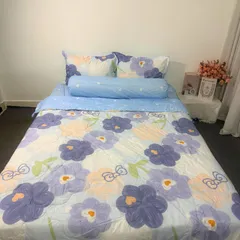 Bộ Chăn Ga Cotton Microfiber Cao Cấp 5 Món Bọc Nệm 20cm - Êm Ái, Thoáng Khí, An Toàn Cho Giấc Ngủ Hoàn Hảo
