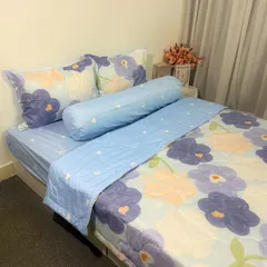 Bộ Chăn Ga Cotton Microfiber Cao Cấp 5 Món Bọc Nệm 20cm - Êm Ái, Thoáng Khí, An Toàn Cho Giấc Ngủ Hoàn Hảo