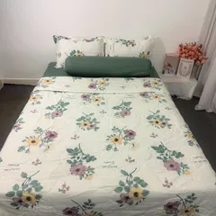 Bộ Chăn Ga Cotton Microfiber Cao Cấp 5 Món - Êm Ái, Thoáng Khí, Bọc Nệm Cao 20cm, Thiết Kế Sang Trọng, An Toàn Cho Gia Đình