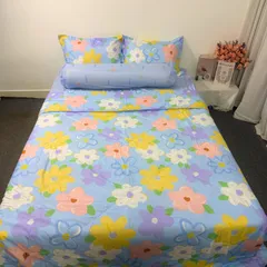 Bộ 5 Món Chăn Ga Cotton Microfiber Êm Mềm - Ga Bọc Nệm Cao 20cm, Vỏ Gối, Chăn Chần Bông Sang Trọng, Giấc Ngủ Tuyệt Vời