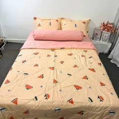 Bộ Chăn Ga Cotton Microfiber 5 Món Cao 20cm - êm ái, thoáng khí, thiết kế sang trọng cho giấc ngủ hoàn hảo.