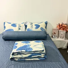 Bộ Chăn Ga Cotton Microfiber 5 Món - Êm Ái, Thoáng Khí, Bọc Nệm Cao 20cm - Thiết Kế Sang Trọng Cho Giấc Ngủ Hoàn Hảo