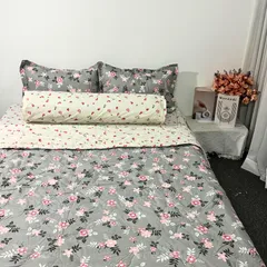 Bộ Chăn Ga Cotton Microfiber 5 Món êm ái, bọc nệm 20cm - Chăn Chần Bông An Toàn & Thoáng Khí cho Giấc Ngủ Tuyệt Vời