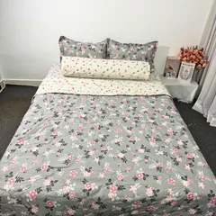 Bộ Chăn Ga Cotton Microfiber 5 Món êm ái, bọc nệm 20cm - Chăn Chần Bông An Toàn & Thoáng Khí cho Giấc Ngủ Tuyệt Vời
