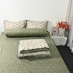 Bộ Chăn Ga Cotton Microfiber Cao Cấp 5 Món - Êm Ái, Thoáng Khí, An Toàn cho Giấc Ngủ Tươi Mát 20cm FSL1321