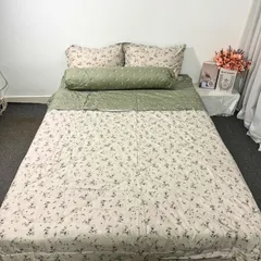 Bộ Chăn Ga Cotton Microfiber Cao Cấp 5 Món - Êm Ái, Thoáng Khí, An Toàn cho Giấc Ngủ Tươi Mát 20cm FSL1321