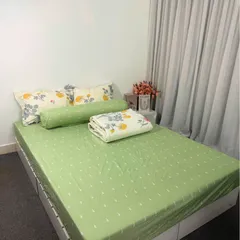 Bộ chăn ga cotton microfiber cao cấp 5 món - êm ái, thoáng khí, bọc nệm 20cm, chăn chần bông nhẹ, vỏ gối sang trọng, tiện dụng cho giấc ngủ hoàn hảo