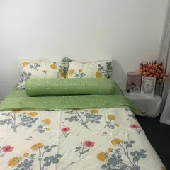 Bộ chăn ga cotton microfiber cao cấp 5 món - êm ái, thoáng khí, bọc nệm 20cm, chăn chần bông nhẹ, vỏ gối sang trọng, tiện dụng cho giấc ngủ hoàn hảo