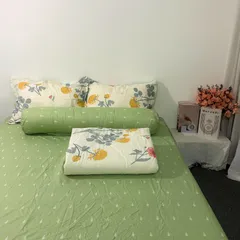 Bộ chăn ga cotton microfiber cao cấp 5 món - êm ái, thoáng khí, bọc nệm 20cm, chăn chần bông nhẹ, vỏ gối sang trọng, tiện dụng cho giấc ngủ hoàn hảo