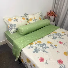 Bộ chăn ga cotton microfiber cao cấp 5 món - êm ái, thoáng khí, bọc nệm 20cm, chăn chần bông nhẹ, vỏ gối sang trọng, tiện dụng cho giấc ngủ hoàn hảo