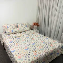 Bộ Chăn Ga Cotton Microfiber 5 Món Cao Cấp - Êm Mềm, Thoáng Khí, Thiết Kế Sang Trọng Bọc Nệm 20cm - Giấc Ngủ Thoải Mái
