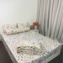 Bộ Chăn Ga Cotton Microfiber 5 Món Cao Cấp - Êm Mềm, Thoáng Khí, Thiết Kế Sang Trọng Bọc Nệm 20cm - Giấc Ngủ Thoải Mái