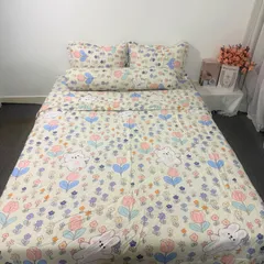 Bộ Chăn Ga Cotton Microfiber 5 Món Cao Cấp - Êm Mềm, Thoáng Khí, Thiết Kế Sang Trọng Bọc Nệm 20cm - Giấc Ngủ Thoải Mái