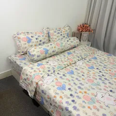 Bộ Chăn Ga Cotton Microfiber 5 Món Cao Cấp - Êm Mềm, Thoáng Khí, Thiết Kế Sang Trọng Bọc Nệm 20cm - Giấc Ngủ Thoải Mái