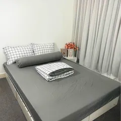 Bộ Chăn Ga Cotton Microfiber 5 Món - Chăn Chần Bông Mềm, Vỏ Gối Sang Trọng, Bọc Nệm Cao 20cm, Giấc Ngủ Hoàn Hảo