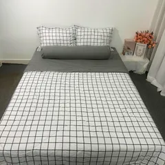 Bộ Chăn Ga Cotton Microfiber 5 Món - Chăn Chần Bông Mềm, Vỏ Gối Sang Trọng, Bọc Nệm Cao 20cm, Giấc Ngủ Hoàn Hảo