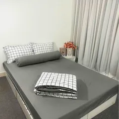 Bộ Chăn Ga Cotton Microfiber 5 Món - Chăn Chần Bông Mềm, Vỏ Gối Sang Trọng, Bọc Nệm Cao 20cm, Giấc Ngủ Hoàn Hảo