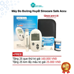 Máy Đo Đường Huyết Sinocare Safe Accu - Kèm 25 Que Thử & 25 Kim - Đo Đường Huyết Nhanh Chóng, Chính Xác, Tiện Lợi