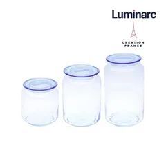 Bộ 3 Hũ Thủy Tinh Luminarc Rondo 0.5L Nắp Kín Màu Xanh Ice Blue - Bảo Quản Thực Phẩm An Toàn, Hàng Chính Hãng Pháp