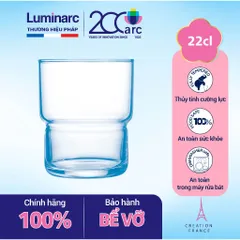 Bộ 6 cốc thủy tinh thấp Luminarc LogT Blue 220ml - Thiết kế tinh tế, an toàn cho sức khỏe, hàng chính hãng