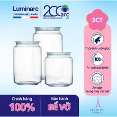 Bộ 3 Hũ Thủy Tinh Luminarc Rondo Chính Hãng 0.5L, 0.75L, 1L - Hũ Đựng Thực Phẩm An Toàn, Đa Năng, Thiết Kế Tinh Tế