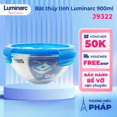Bát thủy tinh Luminarc 900ml J9322 - Hộp bảo quản thực phẩm có nắp, an toàn, chống bám mùi và dễ vệ sinh, lý tưởng cho văn phòng và du lịch