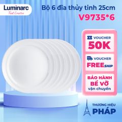 Bộ 6 Đĩa Thủy Tinh Luminarc Cannes 25CM - An Toàn Lò Vi Sóng và Máy Rửa Bát - Mẫu Bền Bỉ, Kháng Vỡ