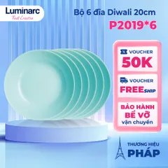 Bộ 6 Đĩa Thủy Tinh Sâu Luminarc Diwali Light 20cm Xanh Ngọc - Hàng Chính Hãng Pháp, An Toàn Cho Sức Khỏe