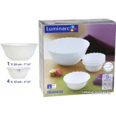 Bộ 5 Bát Thủy Tinh Luminarc Trianon J3190 - 1 Bát Tô Canh 24cm & 4 Bát Ăn Cơm 12cm - Sang Trọng & Bền Bỉ, An Toàn Trong Lò Vi Sóng